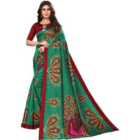 Yashika Women's Jacquard Art Silk Standard Length (Green Peacock