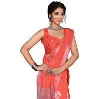 Yashika Women's Plain Digital Print Cotton Silk Blend Saree with Silver Weaving Border Tassels-Elegant Ethnic Wear for Festive and Casual Occasions (AZ-YS-P3-TIGER 01 to 06-Parent_Tiger 05-Red)
