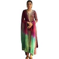 ANNI DESIGNER Women's Rayon Blend Printed Straight Kurta with Pant & Dupatta (TARKA Maroon_XL_Maroon_X-Large)