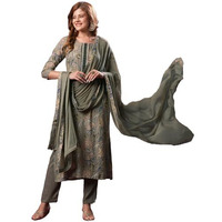 ANNI DESIGNER Women's Rayon Blend Printed Straight Kurta with Pant & Dupatta (VICE Grey-VKS02_XL_Grey_X-Large)