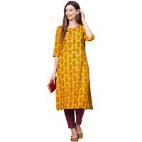 ANNI DESIGNER Women's Rayon Straight Printed Kurta (AUMZ Yellow_L-Yellow_Large)