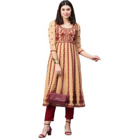 ANNI DESIGNER Women's Georgette Chikankari Embroidered Anarkali Kurti (Naav Beige-Nw1_XL_Beige_X-Large)