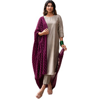 ANNI DESIGNER Women's Rayon Blend Straight Solid Kurta with Pant & Dupatta (BRIBITI Beige_XXL_Beige_XX-Large)