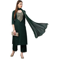 ANNI DESIGNER Women's Ruby Cotton Solid Straight Kurti with Palazzos & Dupatta Set (Label Green_XXL_Green_XX-Large)