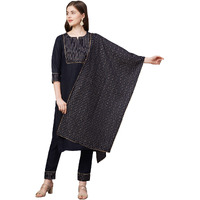 ANNI DESIGNER Women's Cotton Straight Kurta with Pant & Dupatta (KPTD-COT-10069-NAVY Blue_XXL_Dark Blue_XX-Large)