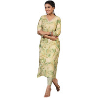ANNI DESIGNER Women's Rayon Blend Straight Printed Kurta with Pant (Nissu Green_M_Green_Medium)