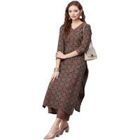 ANNI DESIGNER Women's Cotton Blend Printed Straight Kurta with Pant (Pini Black_XL_Black_X-Large)