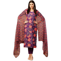 ANNI DESIGNER Women's Cotton Blend Straight Printed Kurta with Pant & Dupatta (Fataki Purple_M_Purple_Medium)