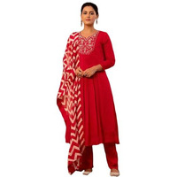 ANNI DESIGNER Women's Rayon Blend Anarkali Embroidered Kurta with Pant & Dupatta (VARALAXMI RED_XXL_Red_XX-Large)
