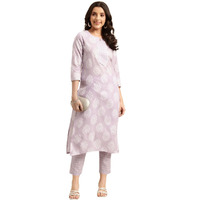 ANNI DESIGNER Women's Cotton Blend Straight Printed Kurta with Pant (Selven Multi-NWG_S_Purple_Small)