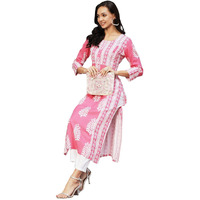ANNI DESIGNER Women's Rayon Printed Straight Kurta (Oni101 White-Nw_M_Pink_Medium)