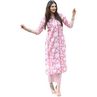 ANNI DESIGNER Women's Cotton Blend Straight Printed Kurta with Pant Set (Mansrover-Multi_M_Multi_Medium) Multicolour
