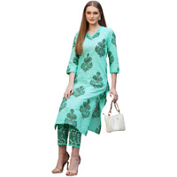 ANNI DESIGNER Women's Rayon Blend Straight Printed Kurta & Pant (Cheer Green_S_Green_Small)