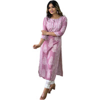 ANNI DESIGNER Women's Cotton Blend Printed Straight Kurta with Pant (Oni101 White_L_Pink_Large)