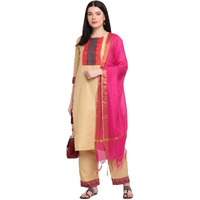 ANNI DESIGNER Women's Cotton Straight Kurta with Palazzo & Dupatta (KPZD-COT-10012-BEIGE_S_Beige_Small)