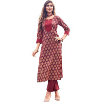 ANNI DESIGNER Women's Cotton Blend Straight Printed Kurta with Pant Set (Garima Maroon-VGT_M_Maroon_Medium)
