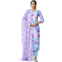 ANNI DESIGNER Women's Cotton Blend Straight Printed Kurta with Pant & Dupatta (Sohini Sky Blue_S_Sky Blue_Small)