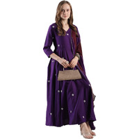 ANNI DESIGNER Women's Rayon Blend Anarkali Embroidered Kurta with Pant & Dupatta (GSK-PURPLE-VKS03_S_Purple_Small)