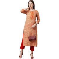 ANNI DESIGNER Women's Cotton Blend Traditional Straight Printed Kurta and Pant Set (09 AMD Orange_L_Orange_Large)