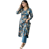 ANNI DESIGNER Women's Cotton Blend Straight Printed Kurta with Pant (DHUN CEROSIN_S_Dark Blue_Small)