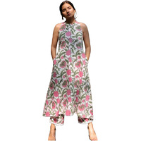 ANNI DESIGNER Women's Rayon Blend Straight Block Printed Kurta with Pant (GULBAGH Multi_M_White_Medium)