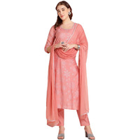 ANNI DESIGNER Women's Rayon Blend Printed Straight Kurta with Pant & Dupatta (VAYU Peach_XL_Peach_X-Large)