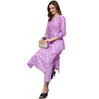 ANNI DESIGNER Women's Cotton Blend Printed Straight Kurta with Pant (KIDYA Purple_S_Purple_Small)