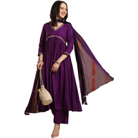 ANNI DESIGNER Women's Rayon Blend Anarkali Embroidered Kurta with Pant & Dupatta (Nachiket Begani-VKS01_S_Begani_Small)