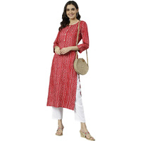ANNI DESIGNER Women's Cotton Blend Straight Printed Kurta (Bandhani AMD Red_S_Red_Small)