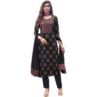 ANNI DESIGNER Women's Cotton Blend Printed Straight Kurta with Pant & Dupatta (NOV-Black-NRB_L_Black_Large)