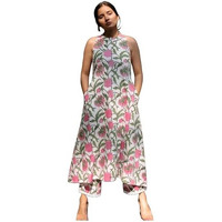 ANNI DESIGNER Women's Rayon Blend Straight Block Printed Kurta with Pant (GULBAGH Multi_XXL_White_XX-Large)