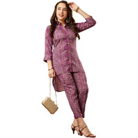 ANNI DESIGNER Women's Cotton Blend Straight Floral Printed Co-Ord Set (Poppy Wine_L_Wine_Large)