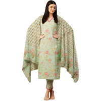 ANNI DESIGNER Women's Cotton Blend Straight Printed Kurta with Pant & Dupatta (DRPO Wine_S_Wine_Small)
