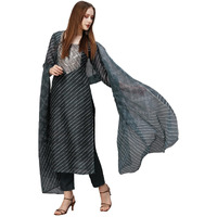 ANNI DESIGNER Women's Cotton Blend Straight Printed Kurta with Pant & Dupatta (Doremi Black_S_Black_Small)