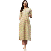 ANNI DESIGNER Women's Cotton Blend Straight Floral Printed Kurta and Pant (Padwil Green-SM_S_ Green_Small)