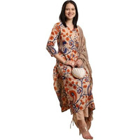 ANNI DESIGNER Women's Rayon Blend Printed Straight Kurta with Pant & Dupatta (Kalam Chiku-VKS02_L_Beige_Large)