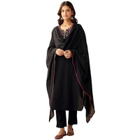 ANNI DESIGNER Women's Rayon Blend Embroidered Straight Kurta with Pant & Dupatta (SIKHA Black_XXL_Black_XX-Large)
