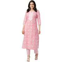 ANNI DESIGNER Women's Cotton Blend Straight Printed Kurta with Pant (OD18 Pink_S_Pink_Small)