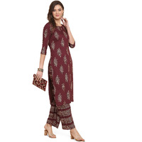 ANNI DESIGNER Women's Rayon Straight Kurta with Palazzo Brown