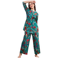 ANNI DESIGNER Women's Rayon Blend Straight Printed Co-Ord Set (IPX GREEN_M_Green_Medium)