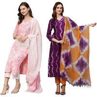 ANNI DESIGNER Women's Cotton Blend Printed Straight Kurta with Pant Pack of 2 (Combo-Prem Mukhi Pink_Multicolor_X-Large)