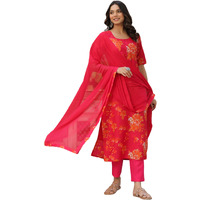 ANNI DESIGNER Women's Cotton Blend Straight Printed Kurta with Pant & Dupatta (AUX-Orange-BFV_L_Orange_Large)