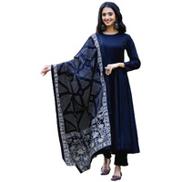 ANNI DESIGNER Women's Rayon Blend Solid Anarkali Kurta with Pant & Dupatta (Friday Blue_M_Blue_Medium)
