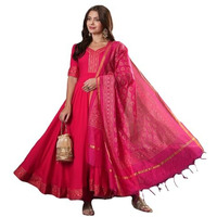 ANNI DESIGNER Women's Rayon Blend Anarkali Solid Kurta with Pant & Dupatta (GANPATI-RANI-VKS07_XXL_Pink_XX-Large)