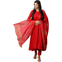ANNI DESIGNER Women's Rayon Blend Solid Anarkali Kurta with Pant & Dupatta (Magic-RED-NW_5XL_Red_XXXXX-Large)