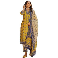 ANNI DESIGNER Women's Rayon Blend Straight Printed Kurta with Pant & Dupatta (Uchiha Mustard-VKS04_XL_Mustard_X-Large)