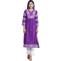 ANNI DESIGNER Women's Rayon Blend Chikankari Embroidered Straight Kurta (ELEVAN-BEGANI_M_Purple_Medium)