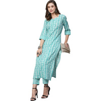 ANNI DESIGNER Women's Cotton Blend Straight Printed Kurta with Pant (Ubika Light Blue_S_Light Blue_Small)