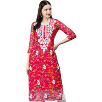 ANNI DESIGNER Women's Printed Georgette Chikankari Embroidered Kurti (Gori-Dark Pink_S_Dark Pink_Small)