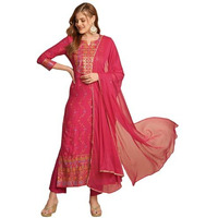 ANNI DESIGNER Women's Cotton Blend Straight Printed Kurta with Pant & Dupatta (Kamita Pink-NW_L_Pink_Large)